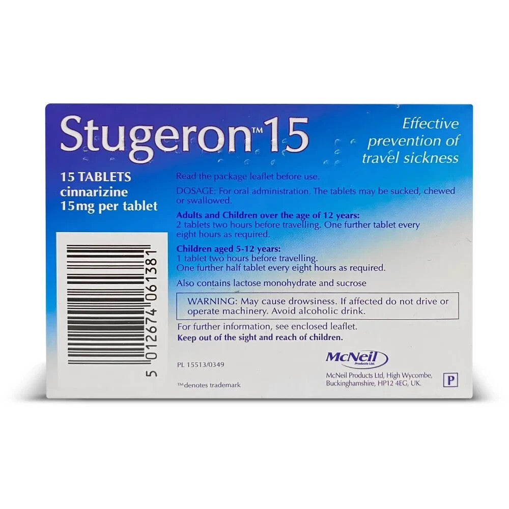Stugeron 15 Tablets - Prevent Travel Sickness