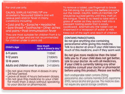 Calpol Six Plus Fastmelts 250mg Tablets – 24 Tablets