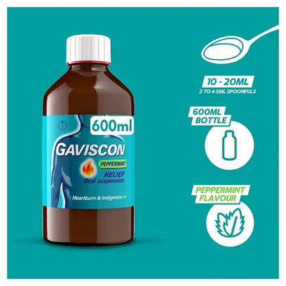 Gaviscon Peppermint Heartburn and Indigestion Relief Liquid - 600ml